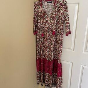 Pink and White V-Neck Maxi Sundress